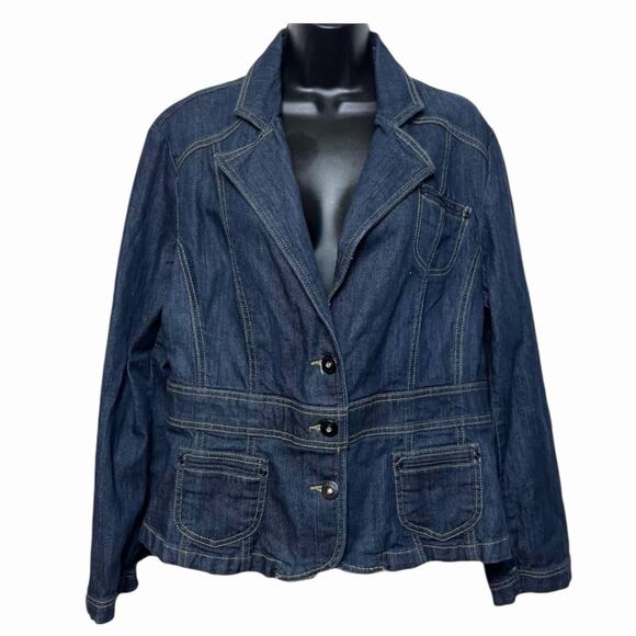 VTG Y2K RIDERS COPPER DENIM BLAZER JACKET WESTERN BOHEMIAN DARK WASH PLUS SZ XXL - Picture 1 of 4